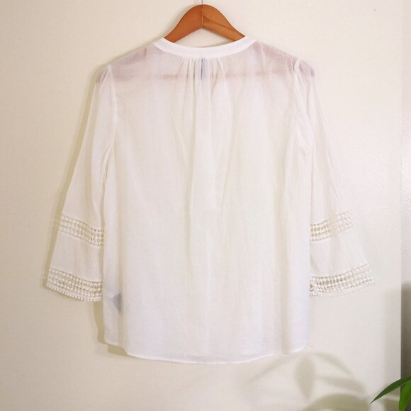 NYDJ 100% Cotton Lace Trimmed Long Sleeve Top Off White Size S - Picture 4 of 5